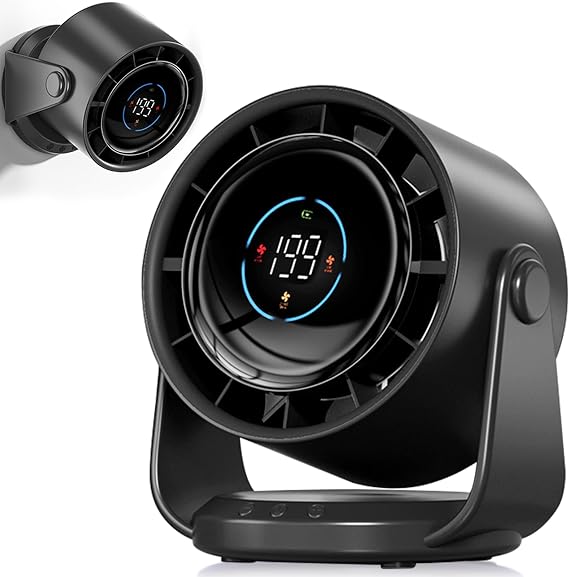 Desk Fan for Bedroom, Air Circulator Fan for Whole Room, 25dB Ultra Quiet, Rechargeable, 120 Tilt,199 Speeds Strong Airflow, LED Display, Table Fan for Office Kitchen Home Kitchen Dorm Bedside Black