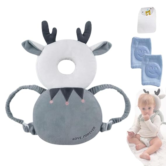 Baby Head Protector Backpack, Toddler Baby Head Protection Backpack with Baby Knee Pads Alarm Function for Walking & Crawling, Soft, Breathable and Wearing Safety Baby Head Protector-Blue