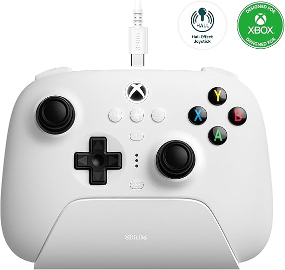8BitDo Ultimate 3-mode Compatible with Xbox Controller, Hall Effect Trigger and Joystick, Wired for Xbox Series X|S and Xbox One, Windows, Android - Officially Licensed White