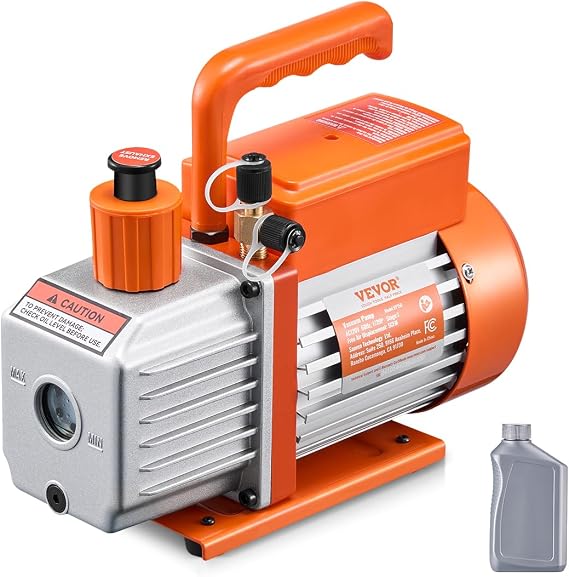 VEVOR Vacuum Pump, 5 CFM, HVAC Single Stage Rotary Vane Vacuum Pump, for R134a R22 R410a Systems, Auto AC Vacuum Pump Kit with Oil Bottle, for Automotive Air Conditioner Maintenance Resin Degassing