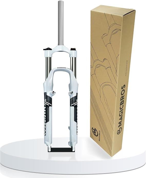26Inch Mountain Bike Fork Travel 100mm Mechanically Suspension Fork 1-1/8" Straight Tube Manual Control Disc/V Brake Quick Release 9mm Bike Fork(26in White,Grey-1)