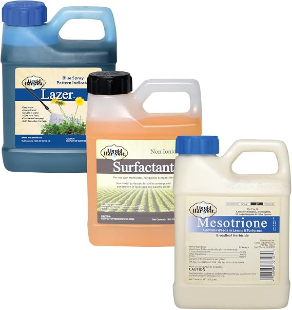 16oz Liquid Harvest Lazer Blue Spray Pattern Indicator, Surfactant, Mesotrione Bundle for Effective Weed Control