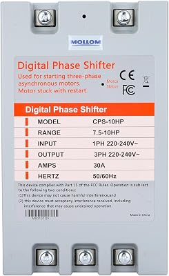 MOLLOM 3 Phase Converter, Digital Phase Shift 7.5KW 10HP 30Amps 220-240V, Single to Three Phase Converter for 3PH Motors, Automatic Restart to Protect Motor from Blocking