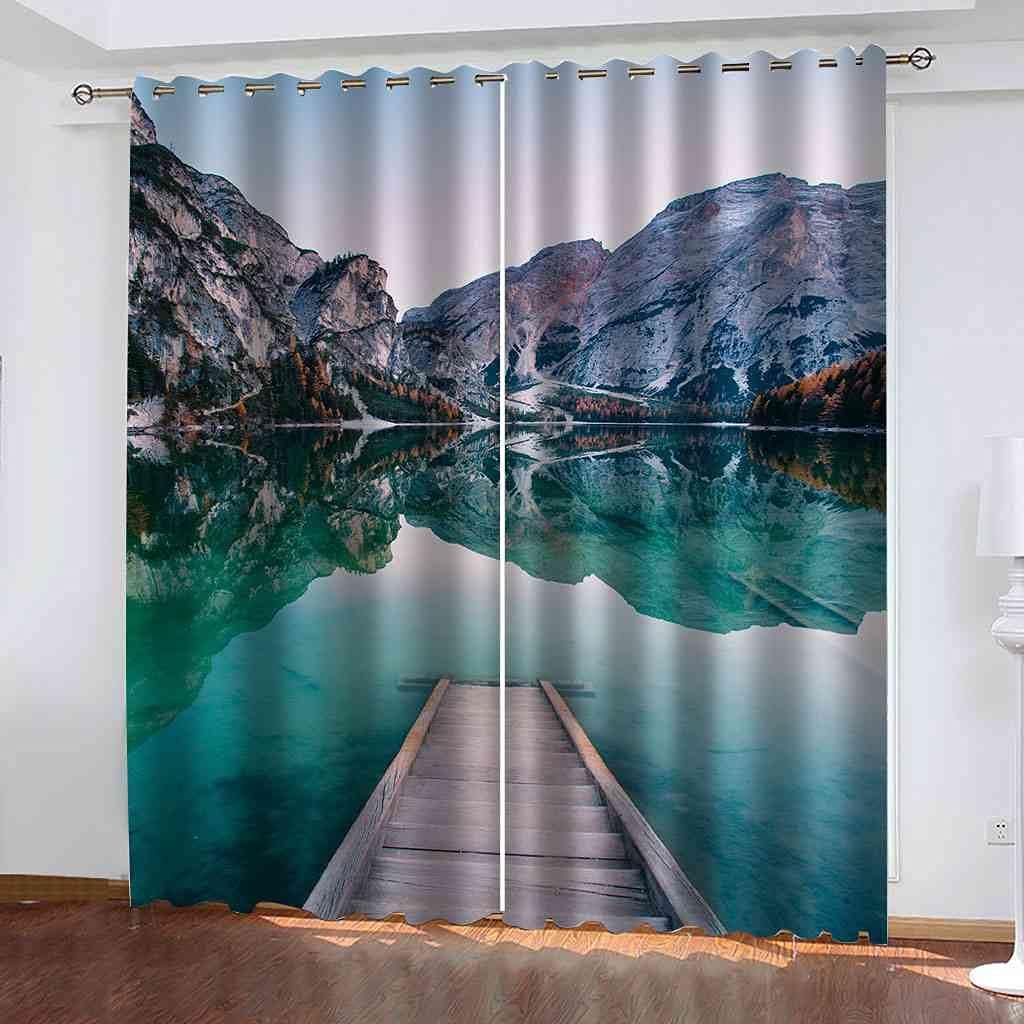 ESMTKDD Blackout Curtains Green Lake Landscape for Bedroom Solid Thermal Insulated with Grommet Noise Reduction Window Drapes, Room Darkening Curtains for Living Room, 2 Panels, 66X72 Inch