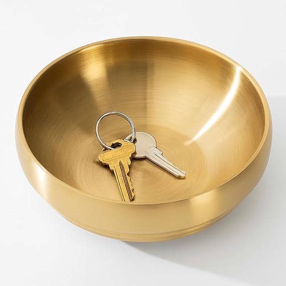 7.4 Inch Gold Decorative Bowl, Key Bowl for Entryway Table, Purse Bowl