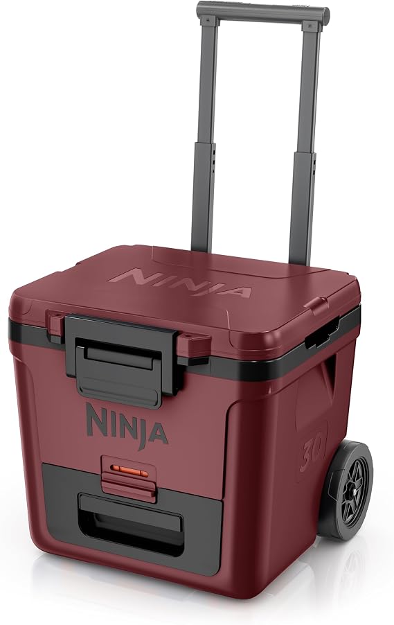 Ninja FrostVault 30qt Cooler w/Wheels, Dry Storage Drawer, Canyon FB230MR | Ninja FrostVault's 30-qt capacity holds 48 cans, keeps food cool & dry, and rolls easily on all-terrain wheels