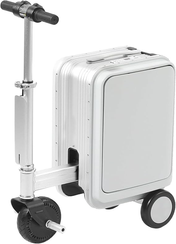 Expandable Smart Luggage, Rideable Suitcase Ride on Scooter Suitcase for Adults, Carry on Scooter Luggage for Adults, Rideable Suitcase Electric, with Removable Battery, USB Port,Silver