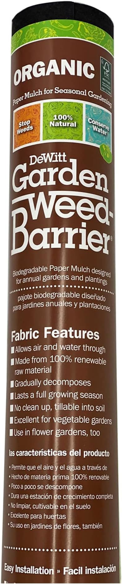 Dewitt Garden Weed Barrier Natural Paper Mulch, Black, 2 x 40 Feet Organic Gardening Ground Cover Mat for Vegetable Gardens, Beds, Greenhouse, and Outdoor Planting Areas