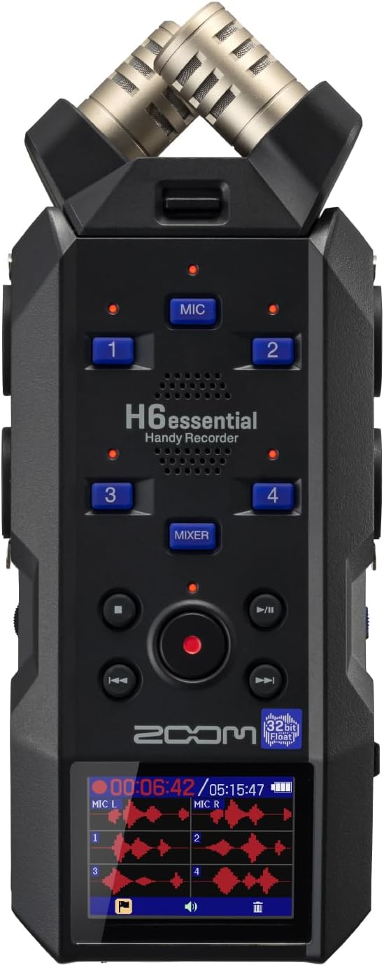 Zoom H6 Essential Handheld Recorder for Musicians, Podcasters & Filmmakers with Stereo Microphones, 4 XLR/TRS Inputs, 6 Tracks of 32-Bit Float Recording, USB Audio Interface