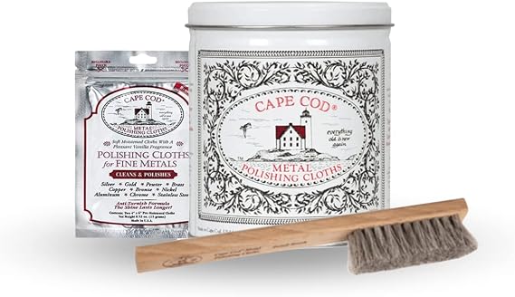 Cape Cod Metal Polishing Variety Bundle for Fine Metals | (6) 4X6 Polishing Cloths | (12) 12x12 Buffing Cloth | (1) Pair of Nitrile Gloves | (1) Horsehair Detail Brush | (1) Foil Pack of 2