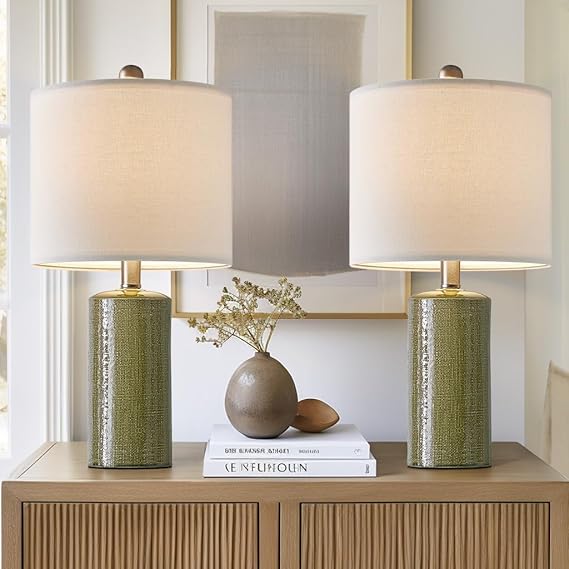 G-SAFAVA 51cm Small Table Lamps Set of 2 Modern Ceramic Lights for Living Room Farmhouse Bedside Lamps Boho Lamps for Night Stand Green Bedroom Side Lamps End Table