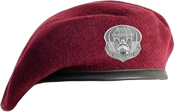 Unlined Maroon Beret with Leather Sweatband with Air Force Pararescue Beret Crest (Military Issued)-Veteran Owned Business