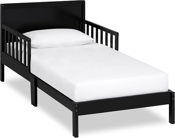 Dream On Me Brookside Wooden Toddler Bed in Black, Greenguard Gold & BSA Certified, Kids Bed with Safety Rails, Low-to-Floor Design, Non-Toxic Pinewood Finish