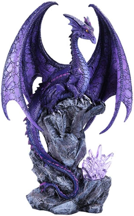 Pacific Giftware Large Winged Purple Dragon with LED Light Purple Crystal Rock 18" h