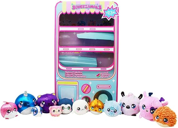 Squeezamals Plush Toys - Toy Vending Machine Playset with 12 Mini Stuffed Animals - Four 3.5 inch, Six 2.5 inch and Two 1 inch Micro - Tiny Toys for Kids and Toddlers - Sweetly Scented Mini Plushies