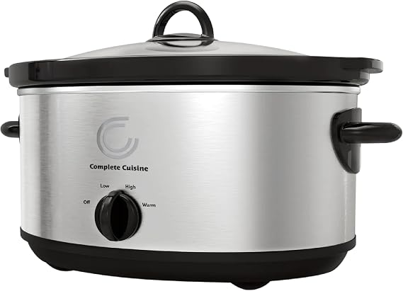 Complete Cuisine CC-SL-7000-SS 7-Quart Oval Slow Cooker, Stainless-Steel Slow Cooker with Glass Pot-Cooker Lid