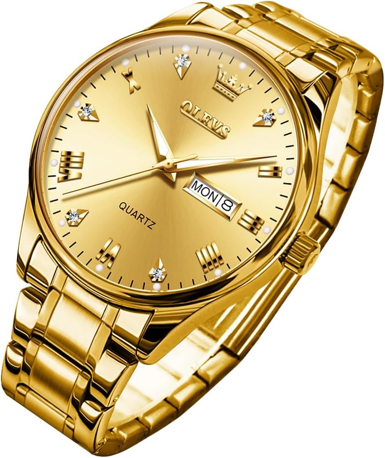 olevs mens watches black stainless steel strap men’s quartz watch with diamond date waterproof luminous classic elegant watch gift