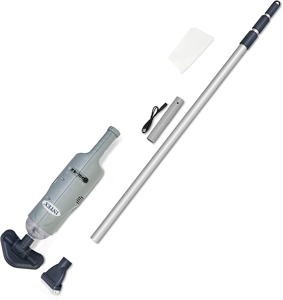 INTEX Rechargeable Handheld Pool Vacuum Cleaner for Pools & Spas | 28620EP - For PureSpas and Above Ground Pools up to 18ft diameter - 94 Telescoping Pole, 2 Brush Heads & Shaft Adapter