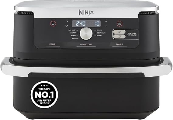 Ninja Foodi FlexDrawer Air Fryer, Dual Zone, Removable Divider, 7-in-1 | Large 10.4L Drawer, Air-Fryer Uses No Oil, Air Fry, Roast, Bake, Max Crisp, Non-Stick Dishwasher Safe Parts, Black AF500UK