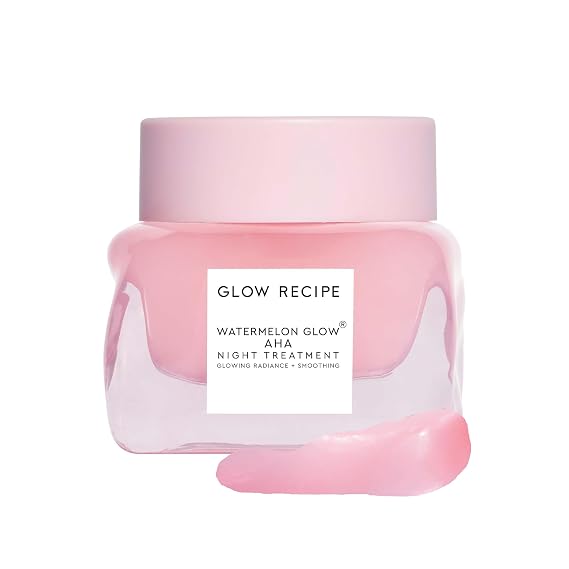 Glow Recipe Watermelon Glow AHA Night Treatment, Travel Size Overnight Mask, AHA Exfoliating Treatment with Glycolic + Lactic Acid, Hyaluronic Acid + Niacinamide, Smooth Even Tone Glow (25 ml)