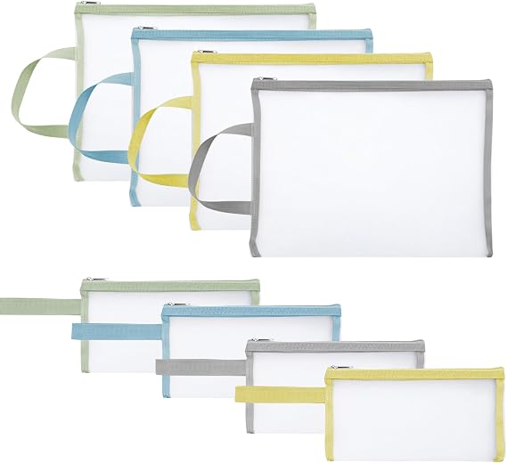 Double-Layer Mesh Zipper Pouch Bags With Handle, 8PCS (4×A5, 4×A6)
