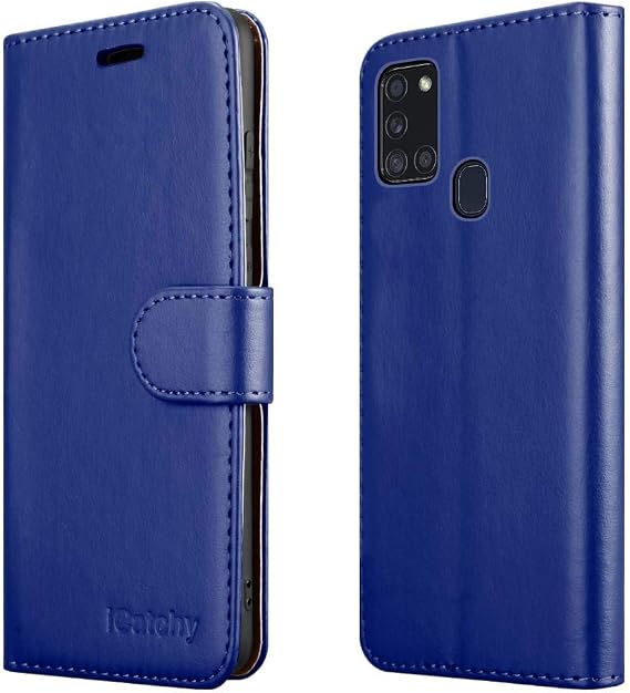 iCatchy For Samsung Galaxy A21s Case Leather Wallet Book Flip Folio Stand View Cover compatible with Samsung Galaxy A21s (6.5") Phone Case (Blue)