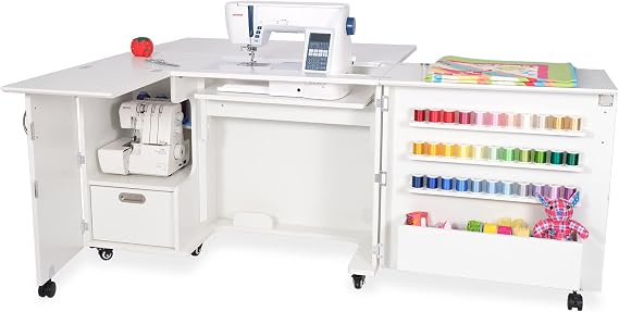 Arrow K8411 Wallaby Kangaroo Sewing, Cutting, Quilting, Crafting Cabinet and Table, Includes Storage and Airlift, Portable with Wheels White Ash Finish