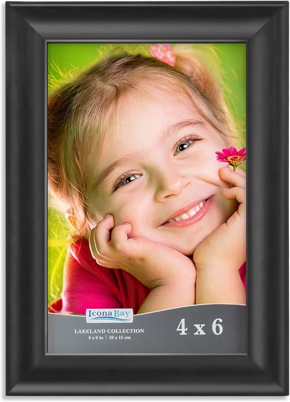 Icona Bay 4x6 (10x15 cm) Black Picture Frame, Contemporary Photo Frame 4 x 6, Composite Wood Frame for Walls or Table Top, Lakeland Collection