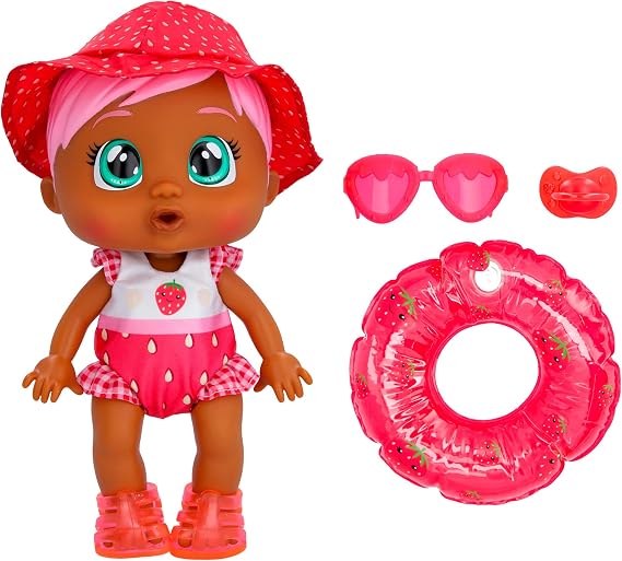 Cry Babies - Fun n' Sun Allie 10" Baby Doll with Strawberry Themed Swimsuit Plus 6 Accessories - Ages 18+ Months