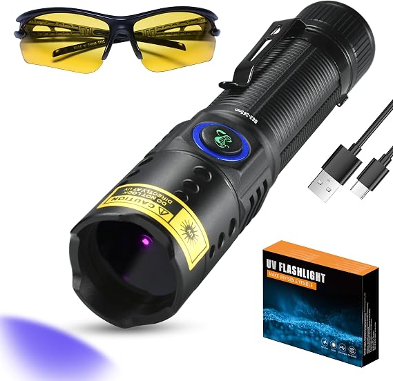 DARKBEAM UV Flashlight 365nm Black Light - Mini & Powerful LED Ultraviolet Blacklight Flashlights - Rechargeable Woods Lamp for AC Leak, Resin Curing, Cat/Dog Urine, Blood Tracking, Rocks Finder