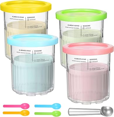 4 Pcs Pint Containers Replacement for Ninja Creami Deluxe Pints and Lids - 4 pack, 24OZ XL Cups Compatible with Ninja Creami 11-in-1 Ice Cream Maker NC500 NC501 Series BPA-Free PinkGreenBlueYellow