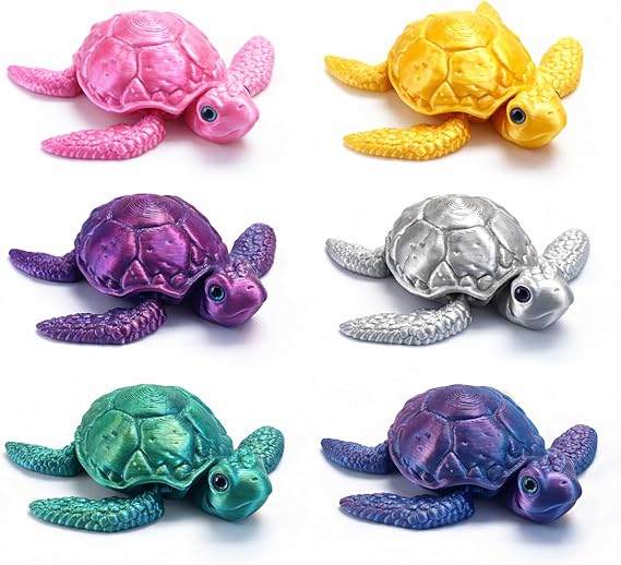 6Pcs 3D Printed Animals, Mini 3D Printed Sea Animals, 3d Printed Figures, Vibrant Colour Collection, Detailed Turtle Models, Random Style and Color
