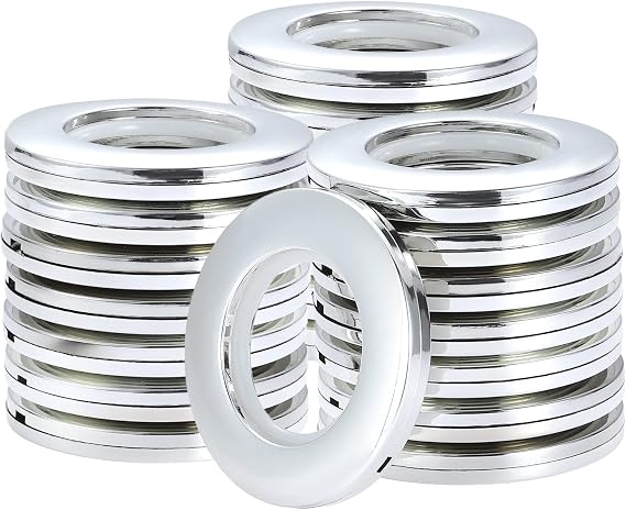 32 Pcs Curtain Eyelet Rings, Round Plastic Rings Inner Diameter 40mm DIY Rings for Window Shower Curtain (Bright Silver)