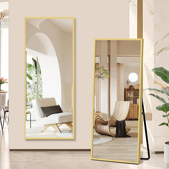 NicBex 56"x18" Full Length Mirror, Gold Floor Mirror with Stand