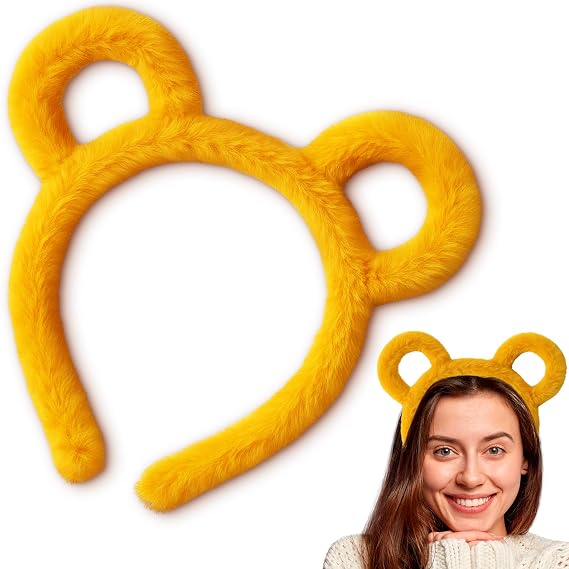 LIBERHAUS Universal Size Yellow Bear Ears Headband, Soft Plush for Skincare