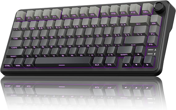 RedThunder K75 75% Wireless Mechanical Gaming Keyboard,Creamy Gasket-Mounted,Volume Knob,US Layout,Keycaps-Side Print,2.4G/BT/USB-C,RGB Underglow Lighting,Hot swappable Fast Apricot Switch for PC Mac