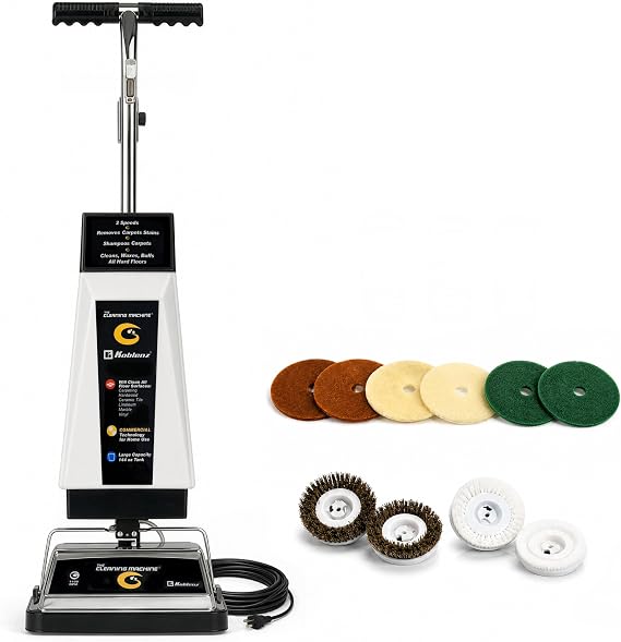 Koblenz P-2600A Carpet Shampooer Machine, 12 in Floor Polisher, 144 Ounce | Electric Floor Scrubber, Tank, Twin Brushes, Scrubbing and Polishing Pads, Commercial Carpet Cleaner, White/Black, Durable