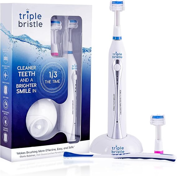 Triple Bristle Original Sonic Toothbrush | Rechargeable 31,000 VPM Tooth Brush | Patented 3 Head Design | Angled Bristles Clean Each Tooth | Dentist Created & Approved Original | 3 Head Design, Patented, Angled Bristles Clean Each Tooth, Dentist Created & Approved, Original