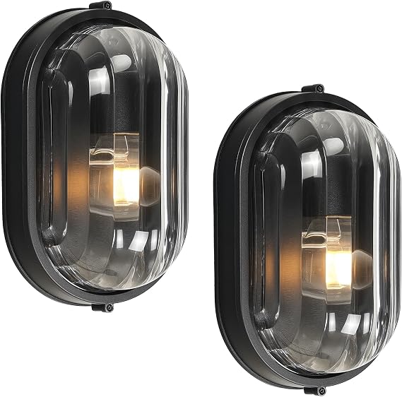 2 Pack Outdoor Oval Wall Lights, 11'' Nautical Bulkhead Light Sauna, Aluminum Exterior Flush Mount Ceiling Light Waterproof Wall Sconce, E26 ST58 Bulb Outdoor Lamp for Garage Deck Porch