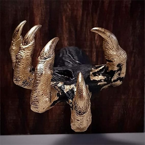 FRJINIE Witch's Demon Hand Wall Hanging Statues, Resin Retro Wall Art Mounted Hang Decoration, Gothic Halloween Decorations for Living Room, Entrance Hall or Outdoor Key Jewelry Holder (Golden)