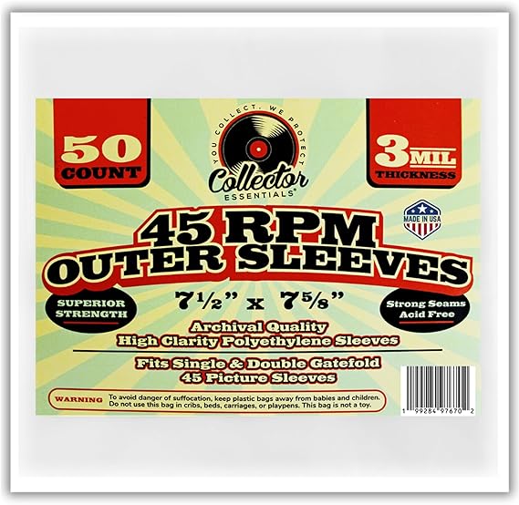 50-Pack 45 RPM Vinyl Record Outer Sleeves 7 Inch Clear Protective Bags