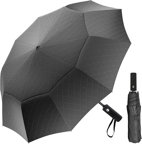 Satol Large Golf Umbrella Windproof 10 Ribs Auto Open/Close Oversized Double Canopy Ventilated Stable Portable Folding Umbrella for Travel UPF 50+ Wind Resistant Sun