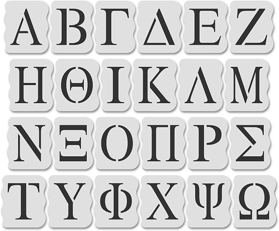 Stencil Stop Greek Letter Stencil Kit for Painting & Tracing, 14 Mil Mylar Plastic, 4 Inch Tall Letters