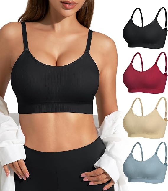 Padded Bralette Sports Bras for Women Pack No Underwire Adjustable Straps Low Back Bra Sleep Bras Lounge Bras for Women