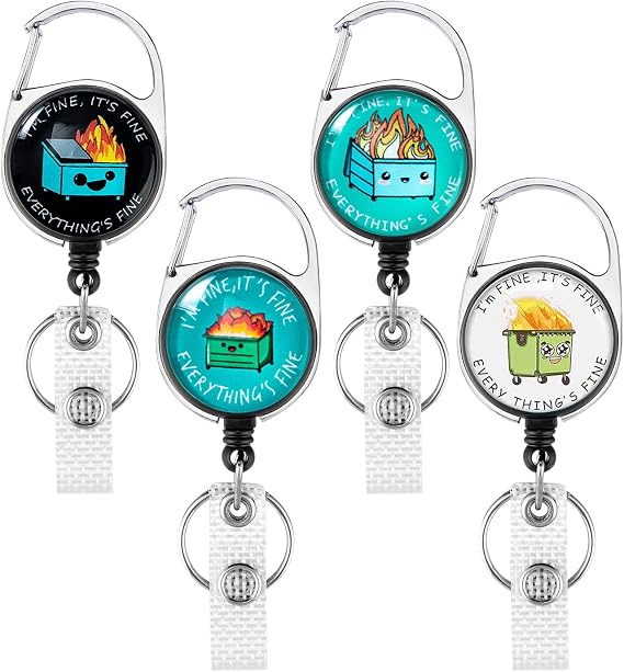 Funny Fire Bucket Badge Reel Retractable ID Holder with Carabiner 4-Pack