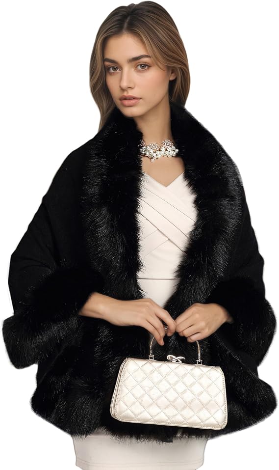 ELFJOY Faux Fur Shawl and Wrap for Weddings Fur Coat for Women