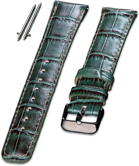 VAGAVE Croko Leather 20mm - 22mm Classic Watch Cord, Leather Strap Classic Watch Compatible