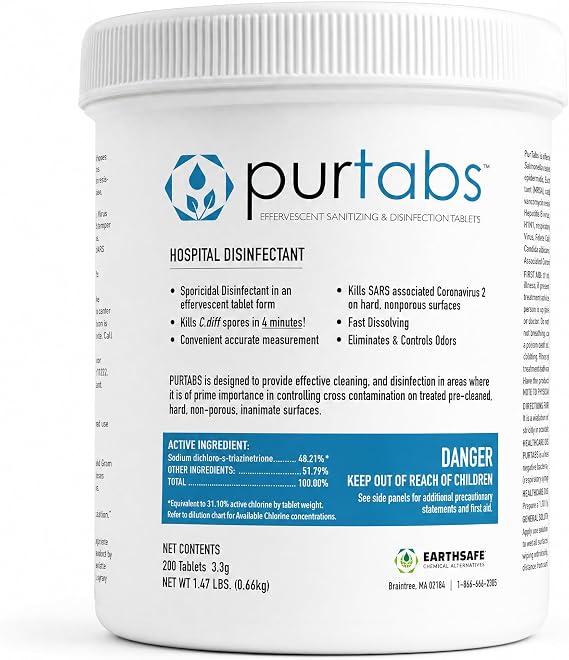 3.3 gram Sporicidal NaDCC Tablet Disinfectant - Multipurpose, Concentrated Dissolving Tabs for Bulk Solution, Use with EvaClean Protexus Electrostatic Backpack Spayer