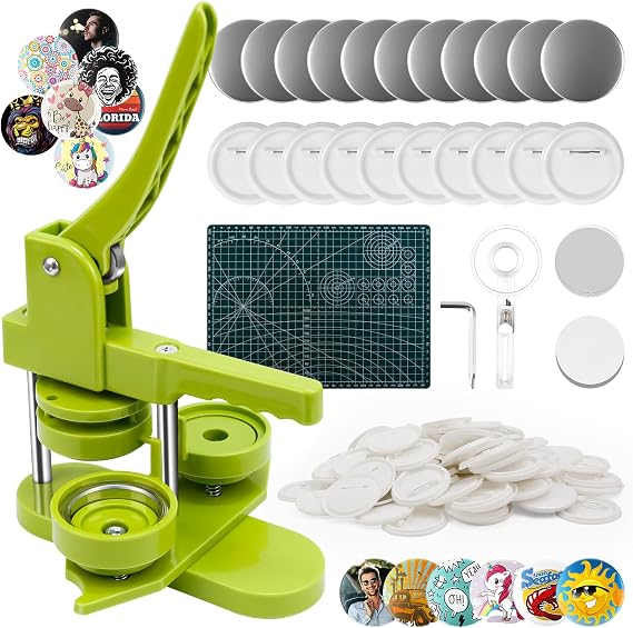 58mm Badge Maker Machine, Button Maker Machine with 100 Accessories, Circle Cutter & Cutting Board, Pin Maker 2.25 Inch, DIY Badge Punch Press Kit for Adults Kids, Great Gift for Christmas, Birthdays