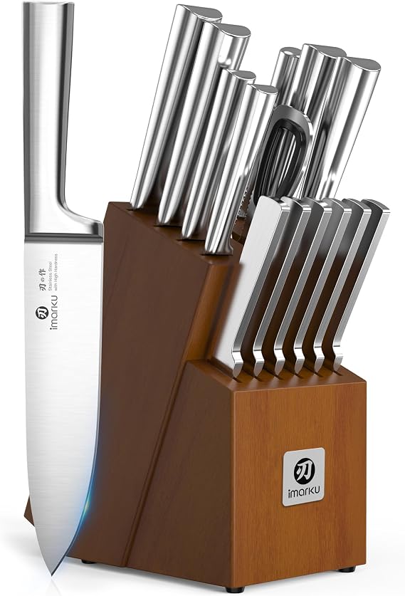imarku Knife Set - Kitchen Knife Set 15 Pieces Japanese Stainless Steel Knife Block Set with Sharpener - Dishwasher Safe Kitchen's Knives - Ultra